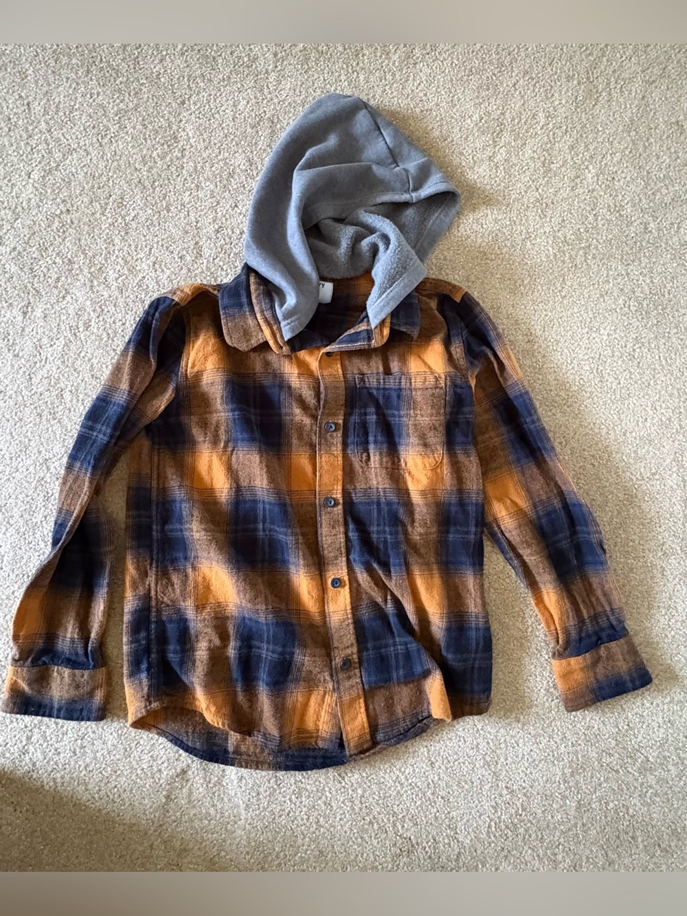 Old Navy Orange & Navy Plaid Hooded Button-Down Shirt